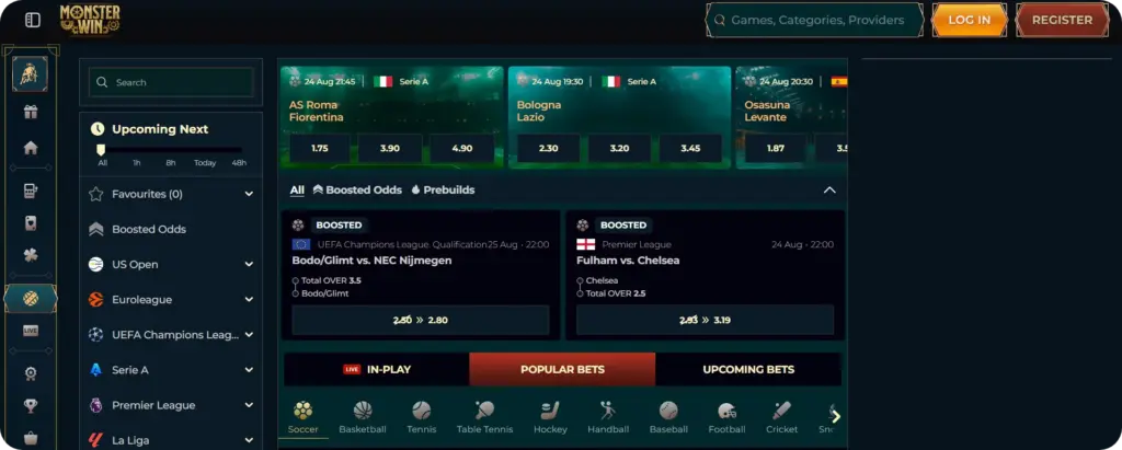 MonsterWin Casino sportsbook betting markets