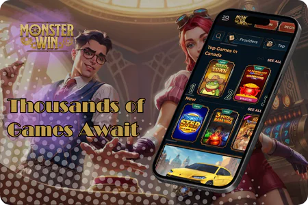 MonsterWin Casino games library with slots, live tables and sportsbook