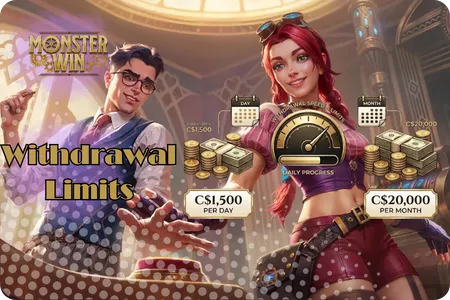 Daily and monthly withdrawal limits for Canadian players at MonsterWin